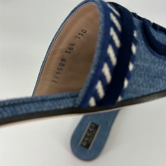 Gucci 36.5 Denim Jean Jane Logo Blue Stripe Slides Sandals E950 - Picture 7 of 14